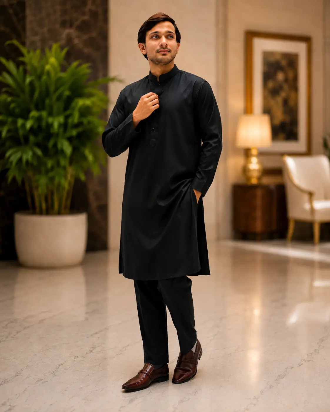 Levatou Kurta Pajama Black