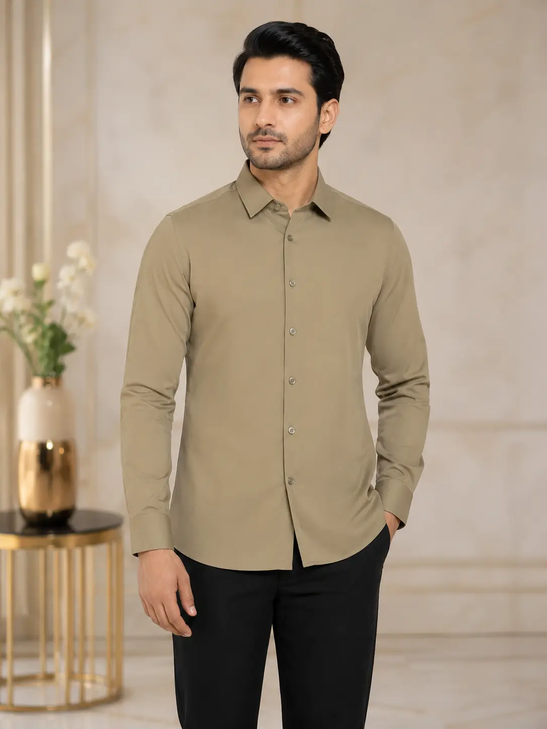 Men’s Regular Fit Solid Khaki Formal Shirt - Shirts