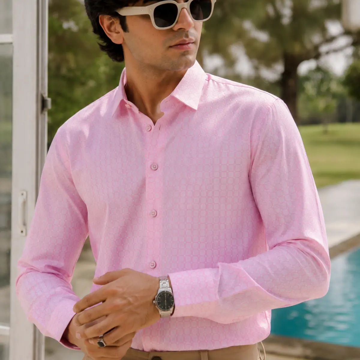 Men’s Slim Fit Light Pink Textured Formal Shirt