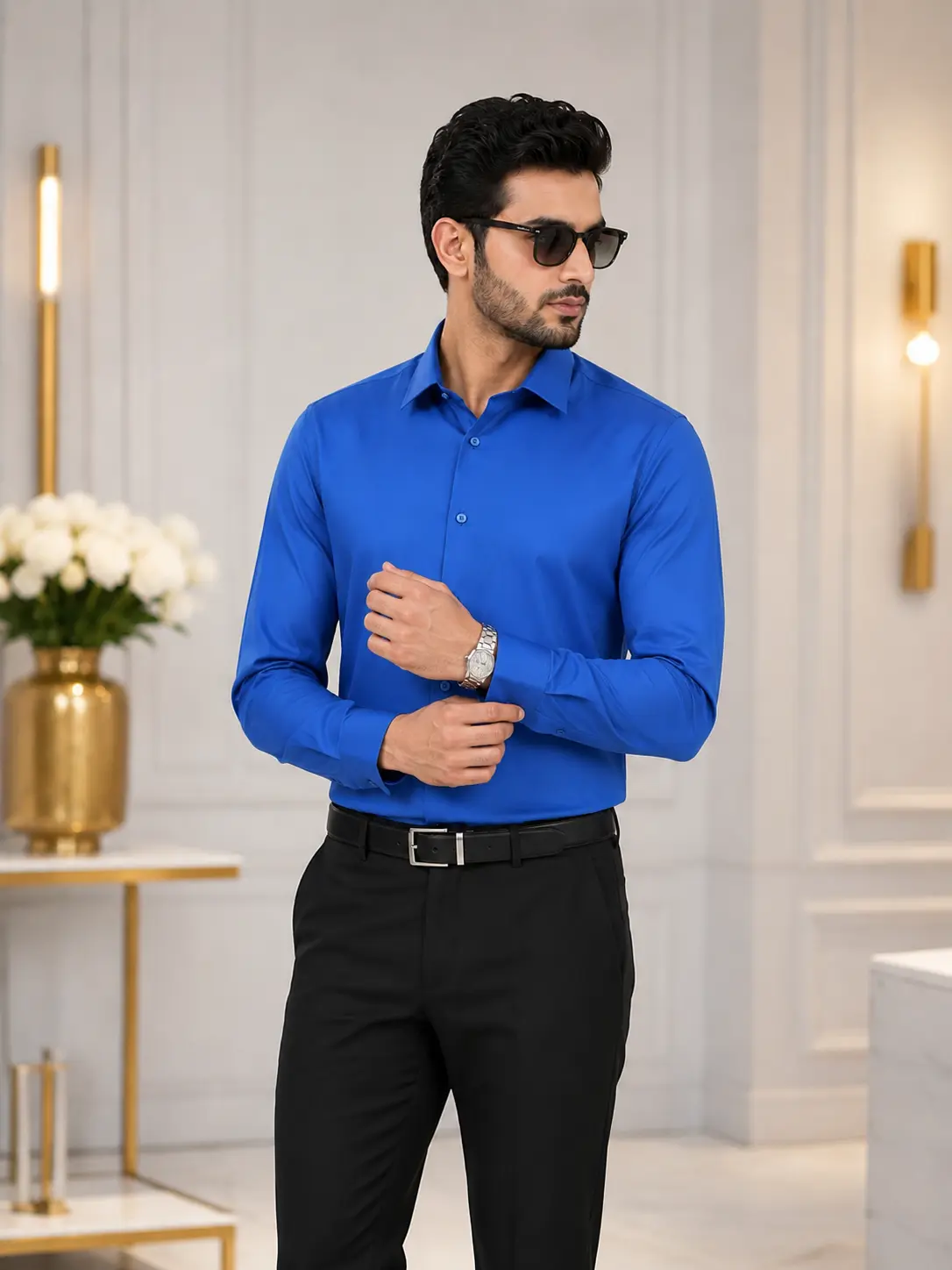 Men’s Regular Fit Solid Sky Blue Formal Shirt – alternate view