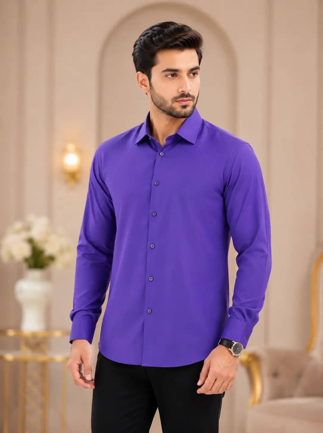 Men’s Regular Fit Solid Purple Formal Shirt