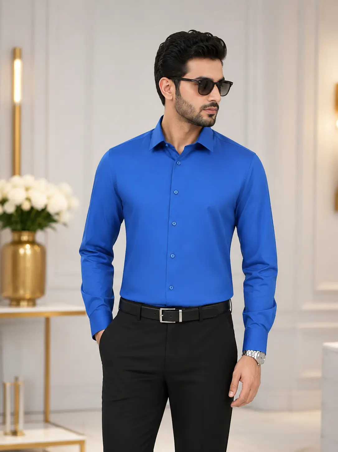 Men’s Regular Fit Solid Sky Blue Formal Shirt