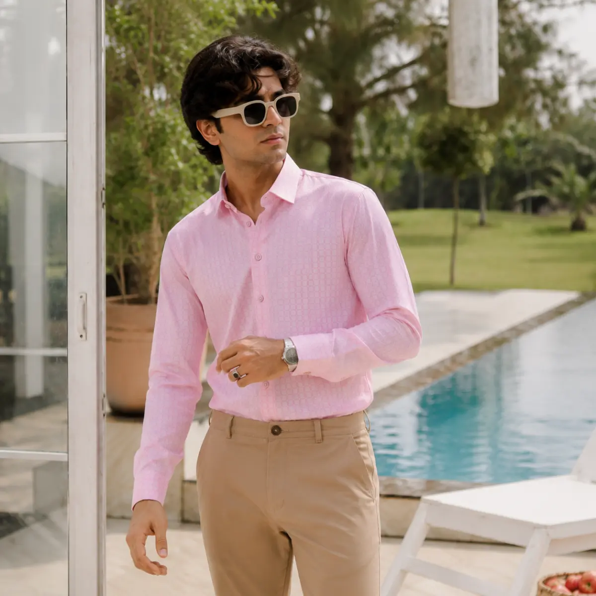 Men’s Slim Fit Light Pink Textured Formal Shirt