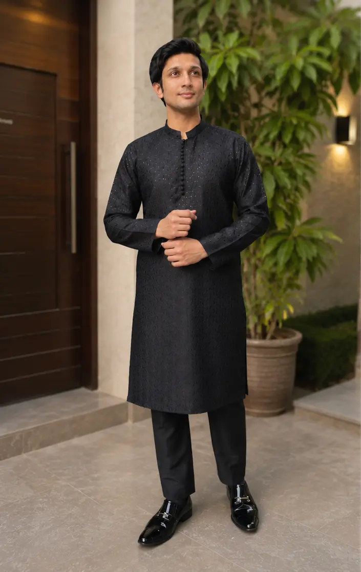 Obsidian Midnight Chikankari – alternate view
