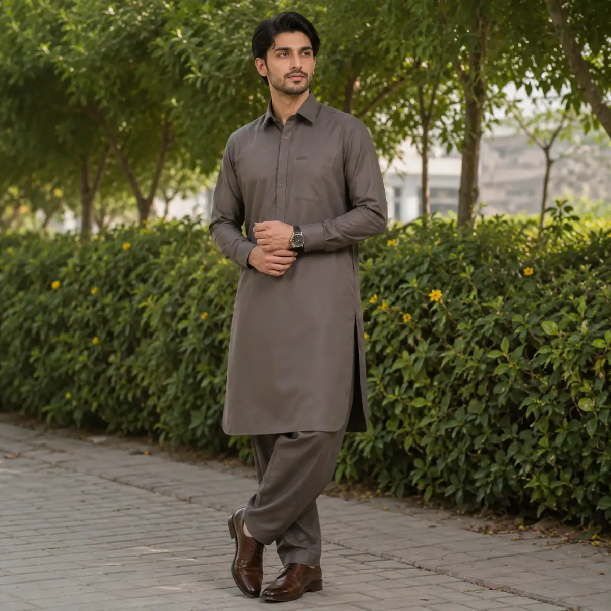 Luxem Chocolate Brown - Casual Shalwar Kameez