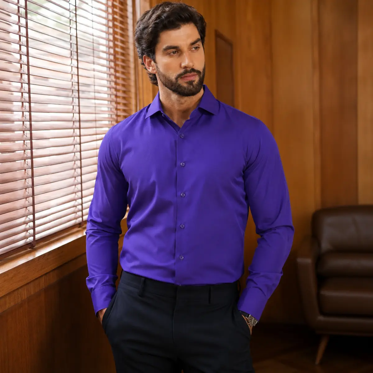 Men’s Regular Fit Solid Purple Formal Shirt - Casual Shirts
