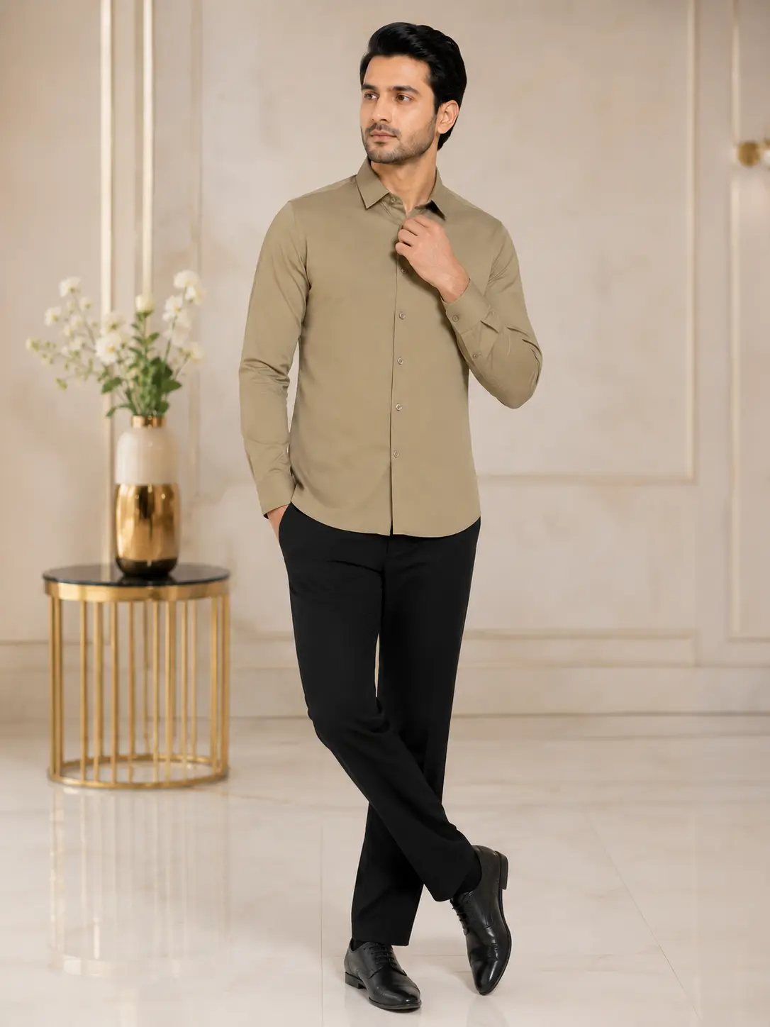 Men’s Regular Fit Solid Khaki Formal Shirt - Shirts