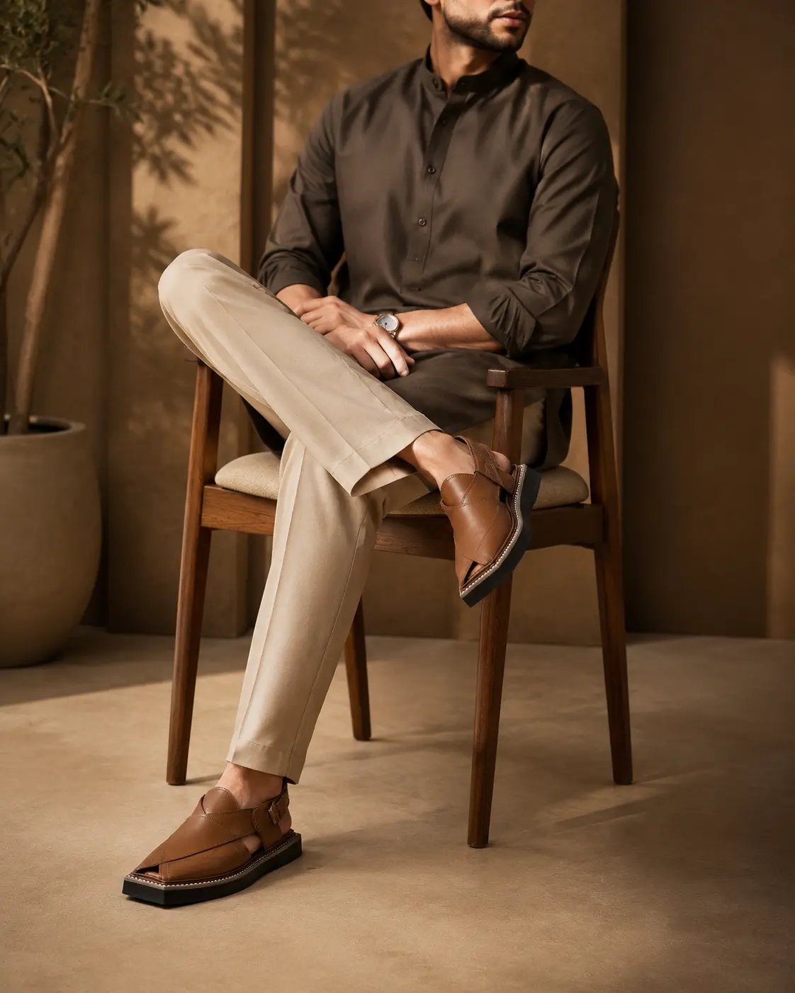 Classic Brown Leather Peshawari Chappal - Essentials